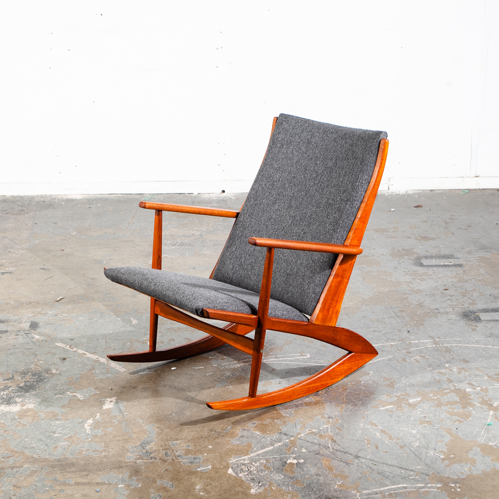 Mid Century Danish Modern Rocking Chair Teak Georg Jensen 97 Rocker Grey Black Tønder Møbelværk Denmark