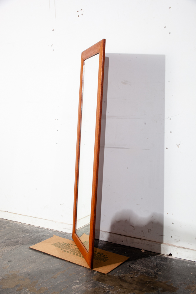 Mid Century Danish Modern Mirror Wall Hanging Bathroom Vanity Solid Teak Wood 48 H x 18 W - Image 3