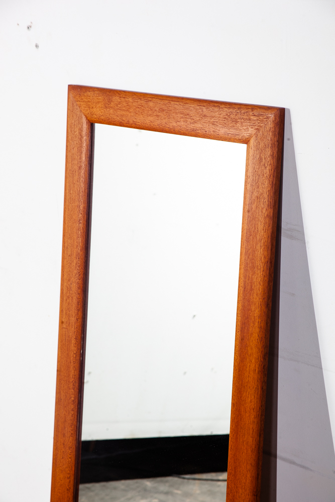 Mid Century Danish Modern Mirror Wall Hanging Bathroom Vanity Solid Teak Wood 48 H x 18 W - Image 6