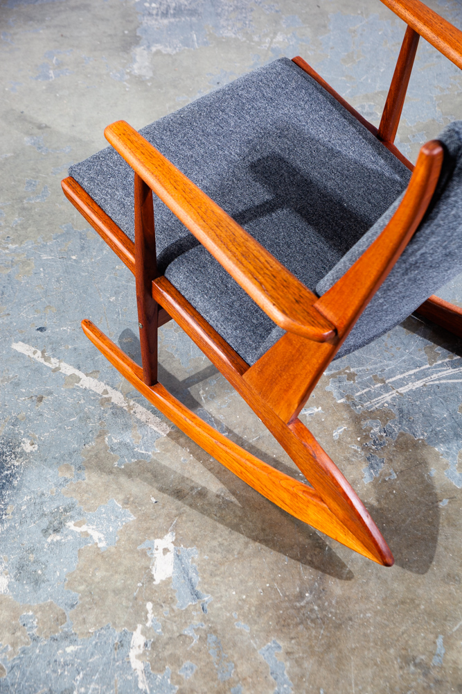 Mid Century Danish Modern Rocking Chair Teak Georg Jensen 97 Rocker Grey Black Tønder Møbelværk Denmark - Image 8