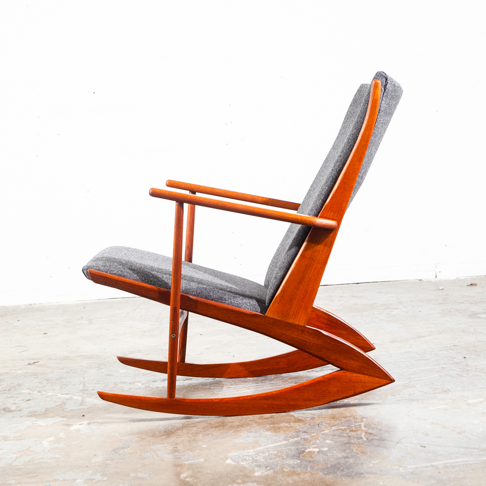 Mid Century Danish Modern Rocking Chair Teak Georg Jensen 97 Rocker Grey Black Tønder Møbelværk Denmark - Image 2