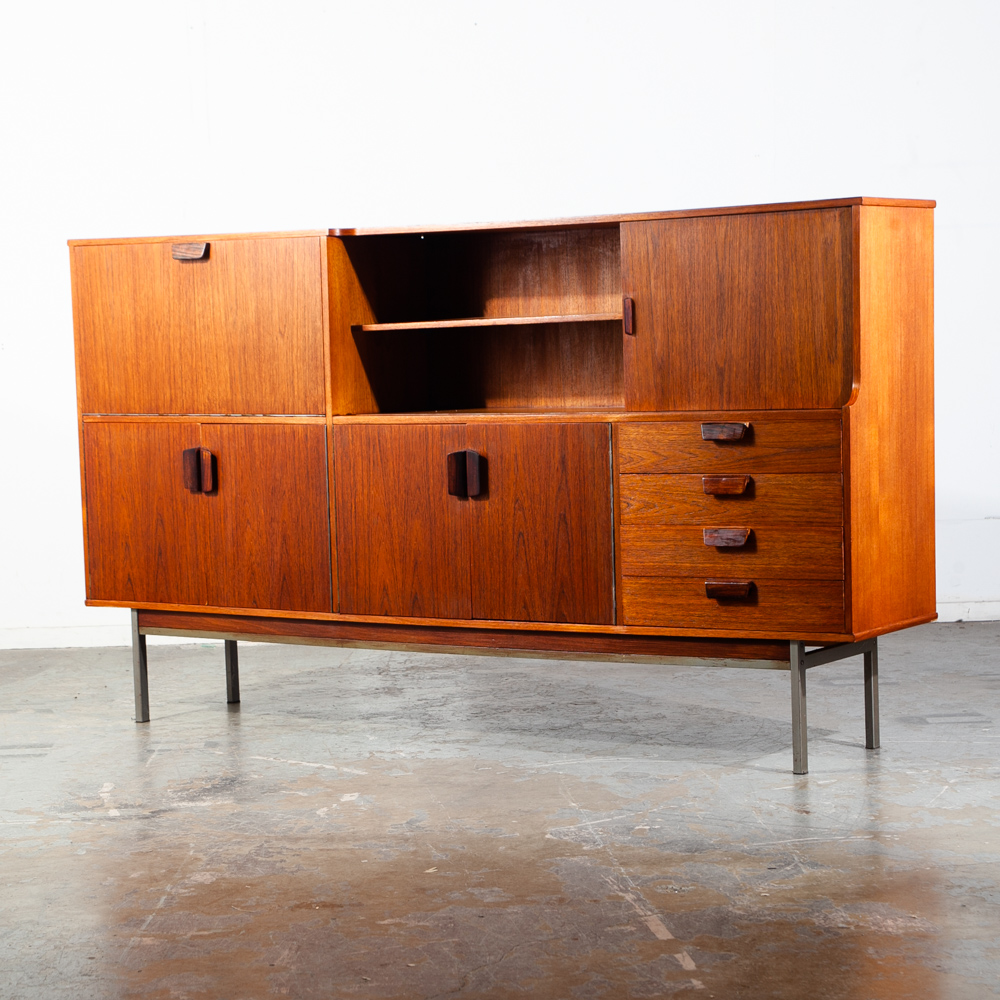 Mid Century Danish Modern Credenza Sideboard Teak Solid Rosewood Metal Cabinet Vintage Dutch Scandanavian