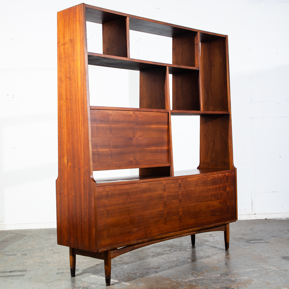 Mid Century Modern Room Divider Wall Unit Credenza Cabinet Walnut Vintage Danish Fold Down Desk - Image 3