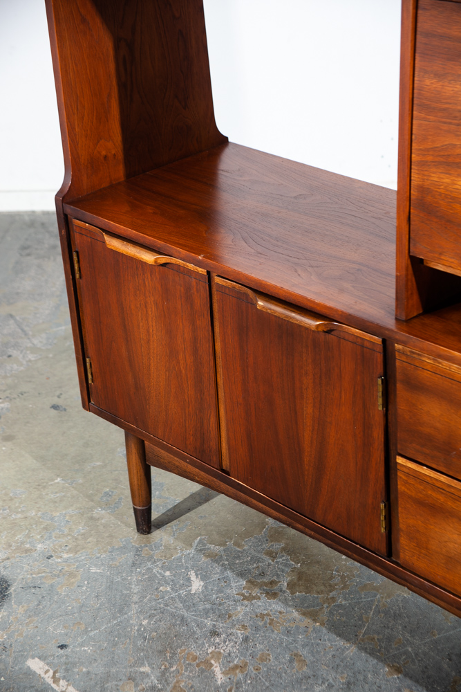 Mid Century Modern Room Divider Wall Unit Credenza Cabinet Walnut Vintage Danish Fold Down Desk - Image 11