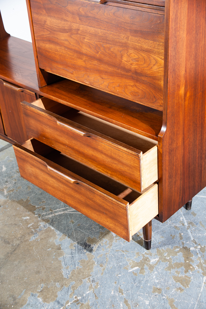 Mid Century Modern Room Divider Wall Unit Credenza Cabinet Walnut Vintage Danish Fold Down Desk - Image 6