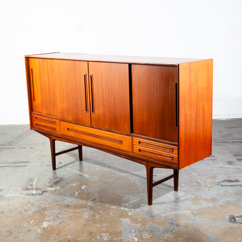 Mid Century Danish Modern Credenza Sideboard Teak Cabinet Buffet Hutch Drawers Vintage Denmark Highboard
