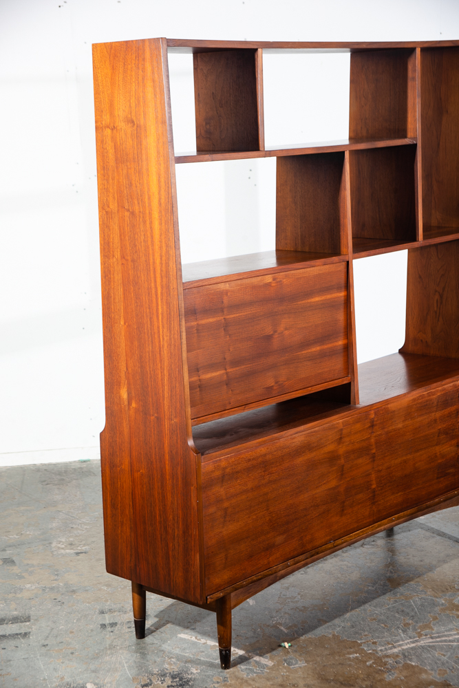 Mid Century Modern Room Divider Wall Unit Credenza Cabinet Walnut Vintage Danish Fold Down Desk - Image 8