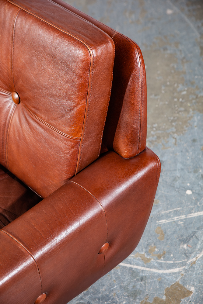 Mid Century Danish Modern Sofa Settee Svend Skipper Cognac Brown Leather Denmark Tandem 2 Seater - Image 7