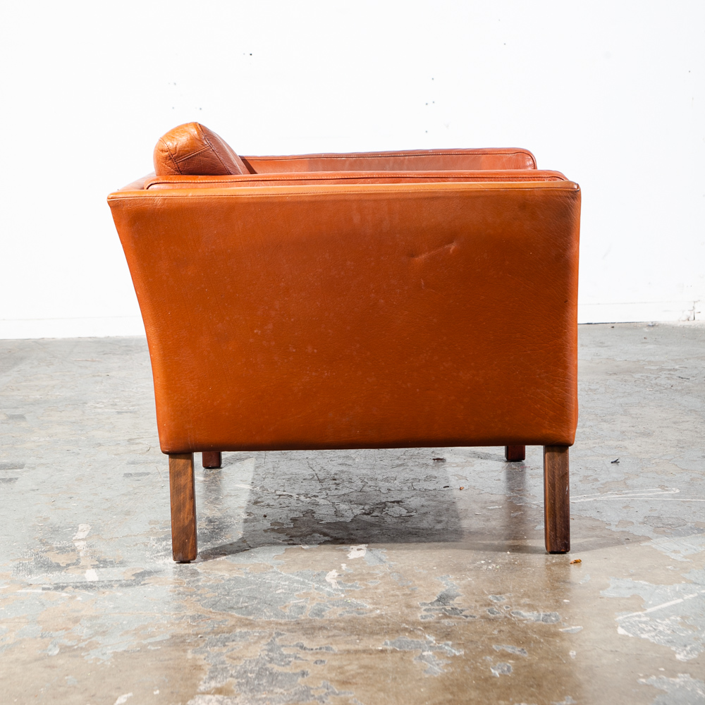Mid Century Danish Modern Lounge Chair Leather Cognac Leather Easy Borge Mogensen Tan Brown Thick Square Cube Georg Thams - Image 6