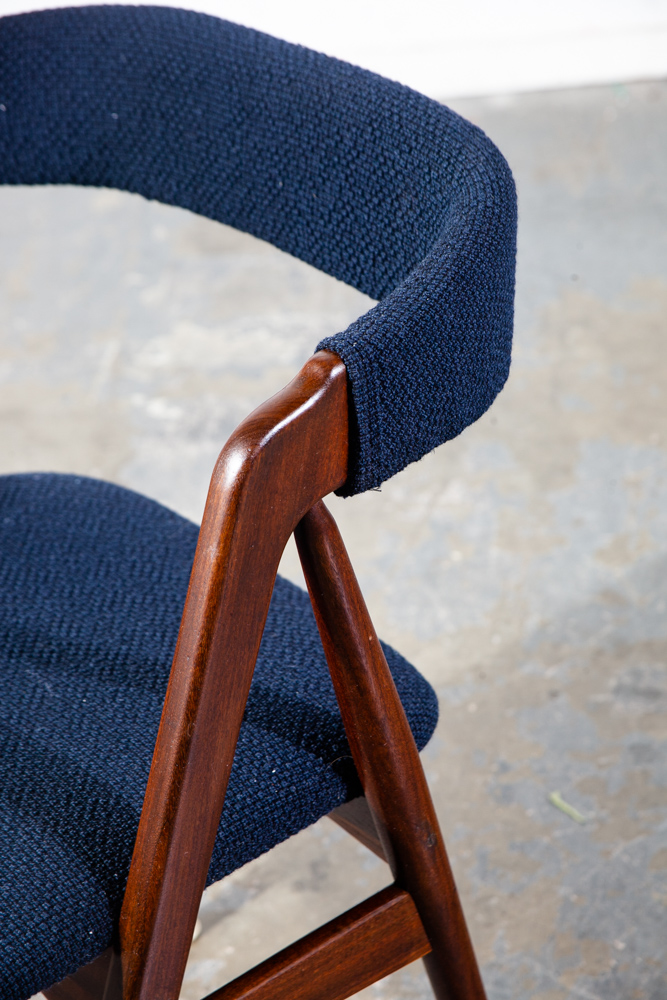 Mid Century Danish Modern Dining Chairs Set 4 Teak Th. Harlev Farstrup M Black Knoll Studio Reupholstered - Image 9