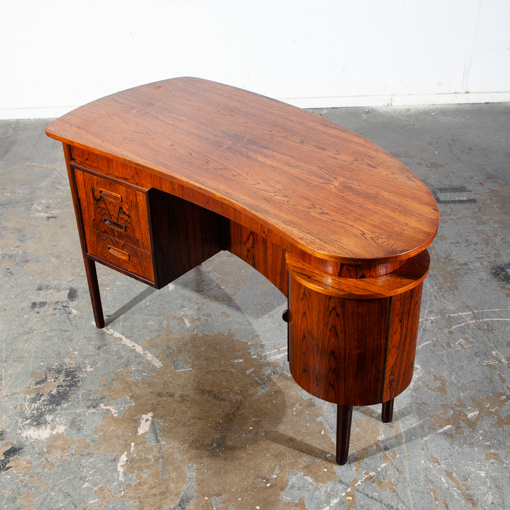 Mid Century Danish Modern Desk Executive Brazilian Rosewood Kai Kristiansen Boomerang Vintage Solid Bookshelf Bar - Image 2