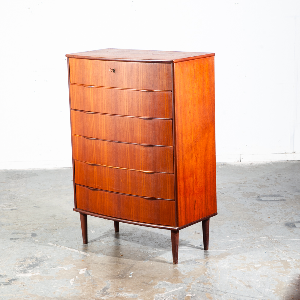 Mid Century Danish Modern Highboy Dresser Solid Teak 6 Drawer Ejsing Mobler Key Denmark Vintage - Image 2