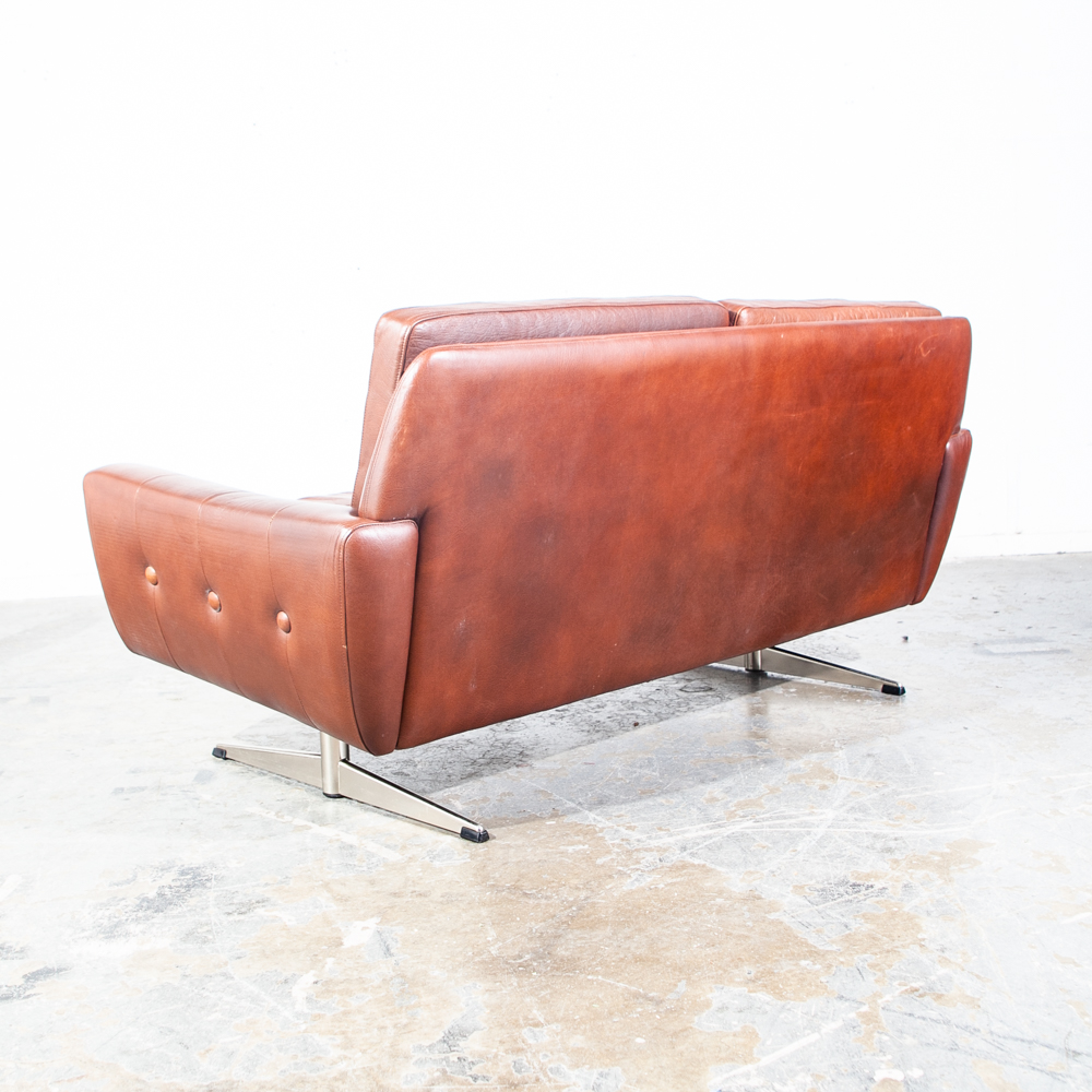 Mid Century Danish Modern Sofa Settee Svend Skipper Cognac Brown Leather Denmark Tandem 2 Seater - Image 6