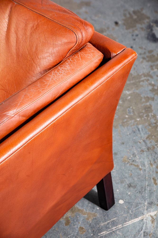 Mid Century Danish Modern Lounge Chair Leather Cognac Leather Easy Borge Mogensen Tan Brown Thick Square Cube Georg Thams - Image 8