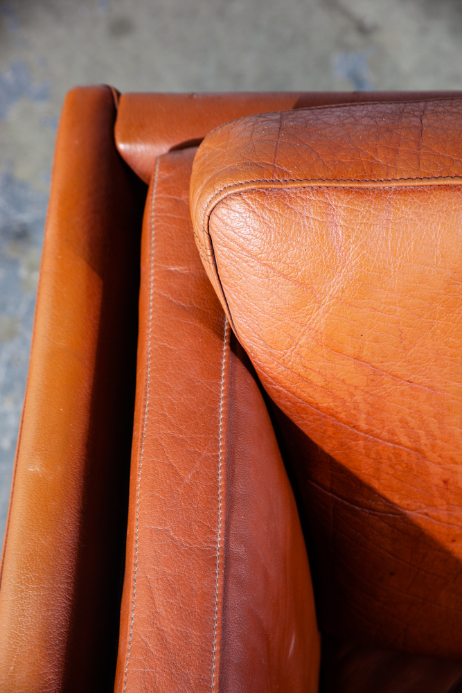 Mid Century Danish Modern Lounge Chair Leather Cognac Leather Easy Borge Mogensen Tan Brown Thick Square Cube Georg Thams - Image 11