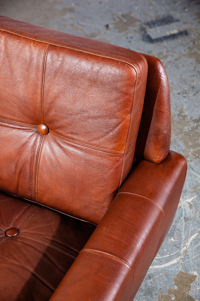 Mid Century Danish Modern Sofa Settee Svend Skipper Cognac Brown Leather Denmark Tandem 2 Seater - Image 8