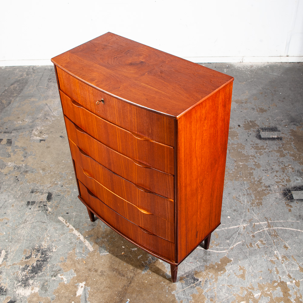 Mid Century Danish Modern Highboy Dresser Solid Teak 6 Drawer Ejsing Mobler Key Denmark Vintage - Image 3