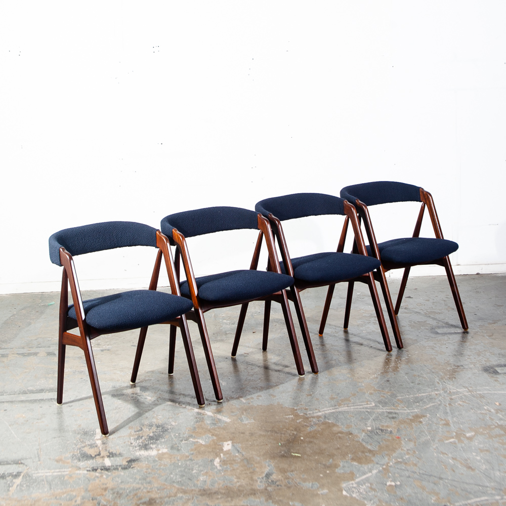 Mid Century Danish Modern Dining Chairs Set 4 Teak Th. Harlev Farstrup M Black Knoll Studio Reupholstered - Image 8