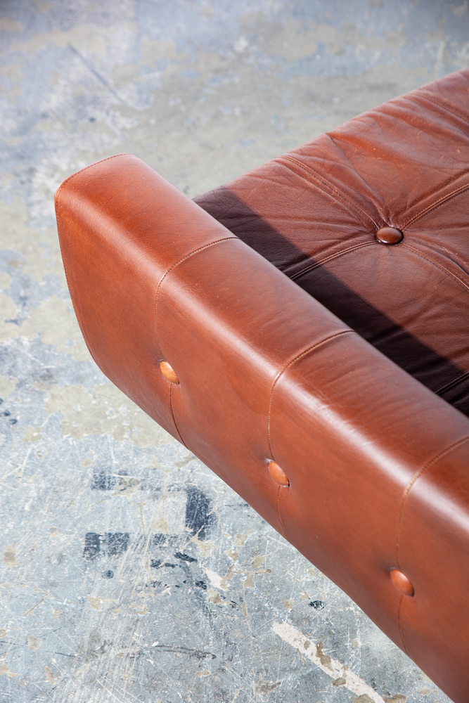 Mid Century Danish Modern Sofa Settee Svend Skipper Cognac Brown Leather Denmark Tandem 2 Seater - Image 9