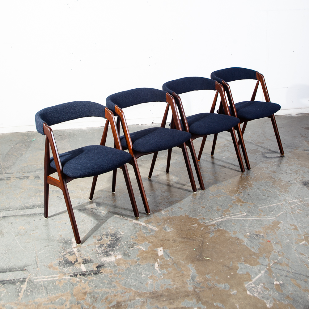 Mid Century Danish Modern Dining Chairs Set 4 Teak Th. Harlev Farstrup M Black Knoll Studio Reupholstered - Image 4