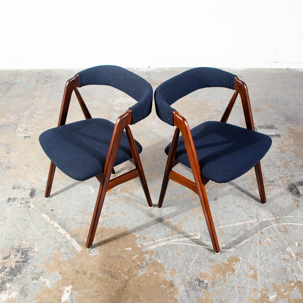 Mid Century Danish Modern Dining Chairs Set 4 Teak Th. Harlev Farstrup M Black Knoll Studio Reupholstered - Image 5