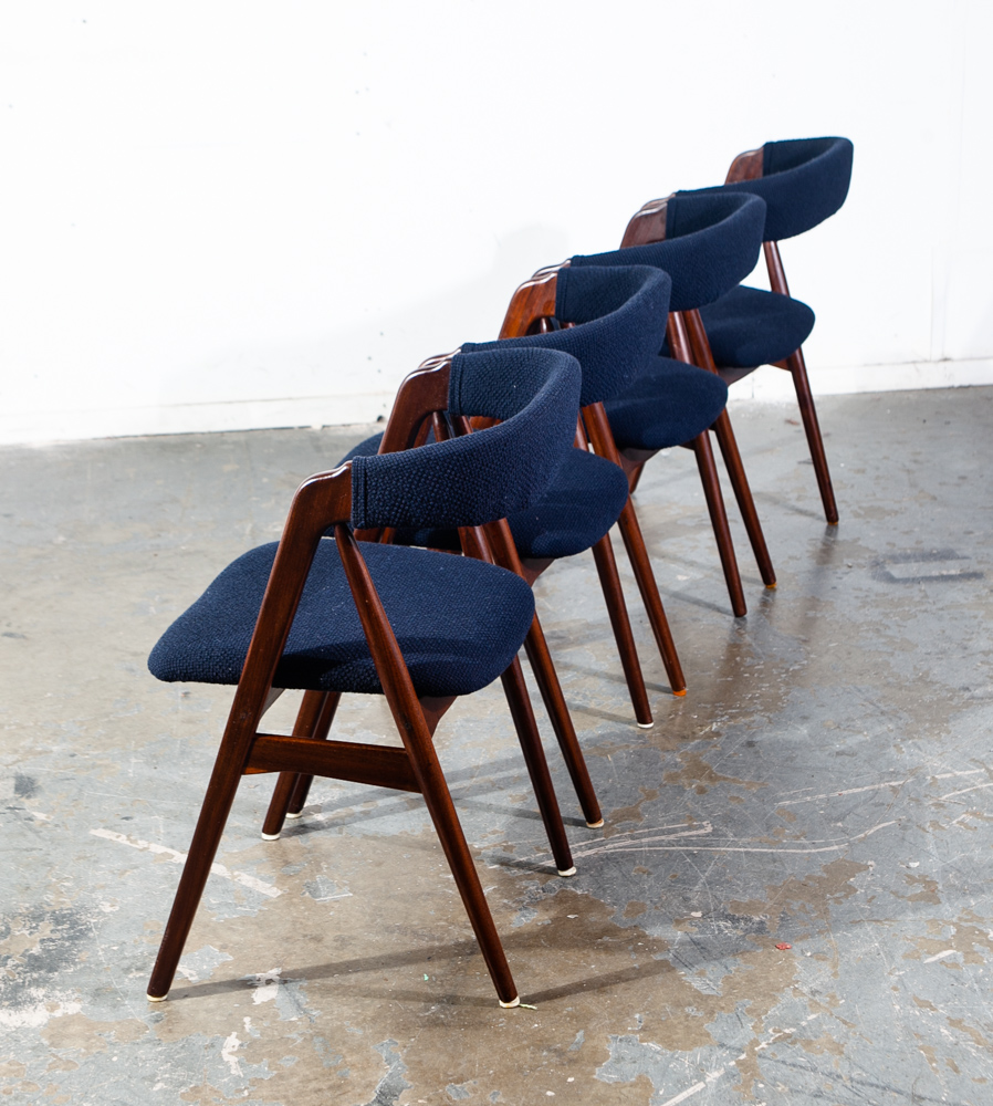 Mid Century Danish Modern Dining Chairs Set 4 Teak Th. Harlev Farstrup M Black Knoll Studio Reupholstered - Image 3