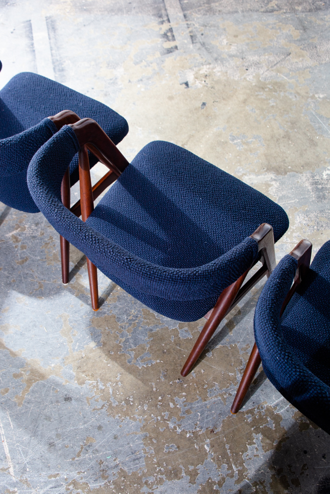 Mid Century Danish Modern Dining Chairs Set 4 Teak Th. Harlev Farstrup M Black Knoll Studio Reupholstered - Image 11