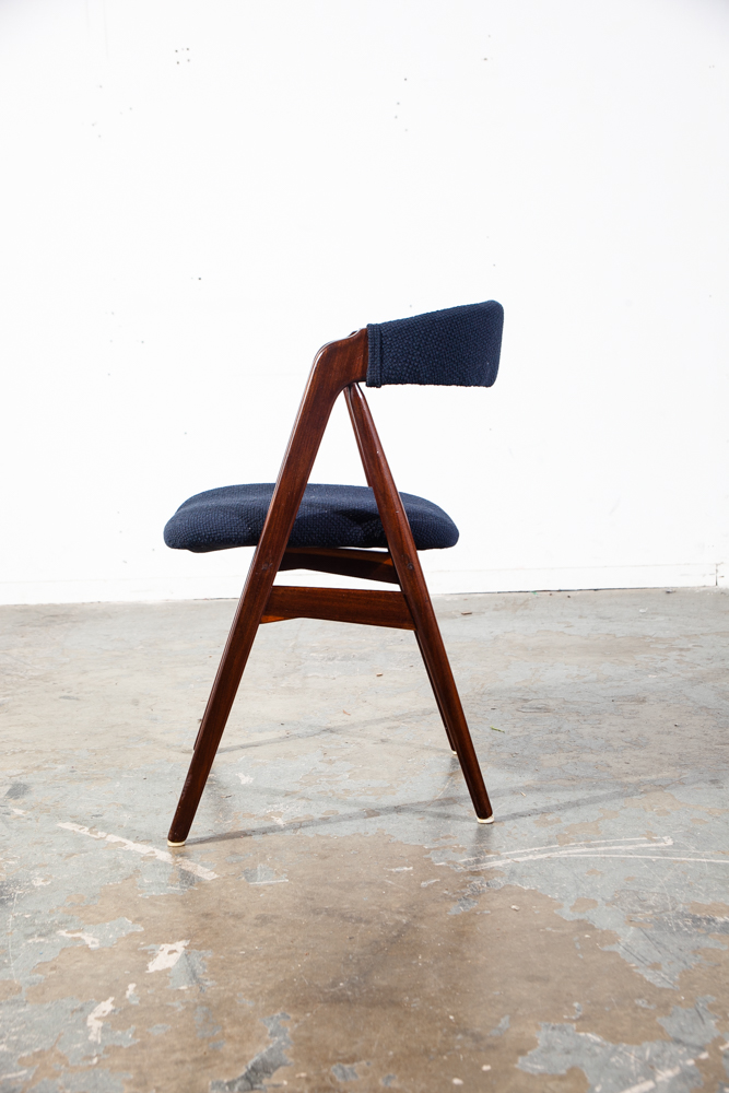 Mid Century Danish Modern Dining Chairs Set 4 Teak Th. Harlev Farstrup M Black Knoll Studio Reupholstered - Image 6
