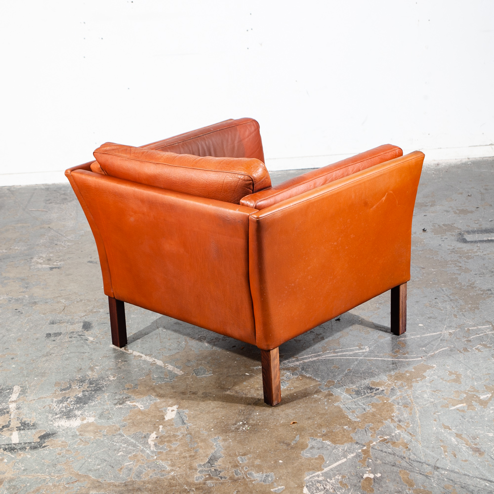 Mid Century Danish Modern Lounge Chair Leather Cognac Leather Easy Borge Mogensen Tan Brown Thick Square Cube Georg Thams - Image 4