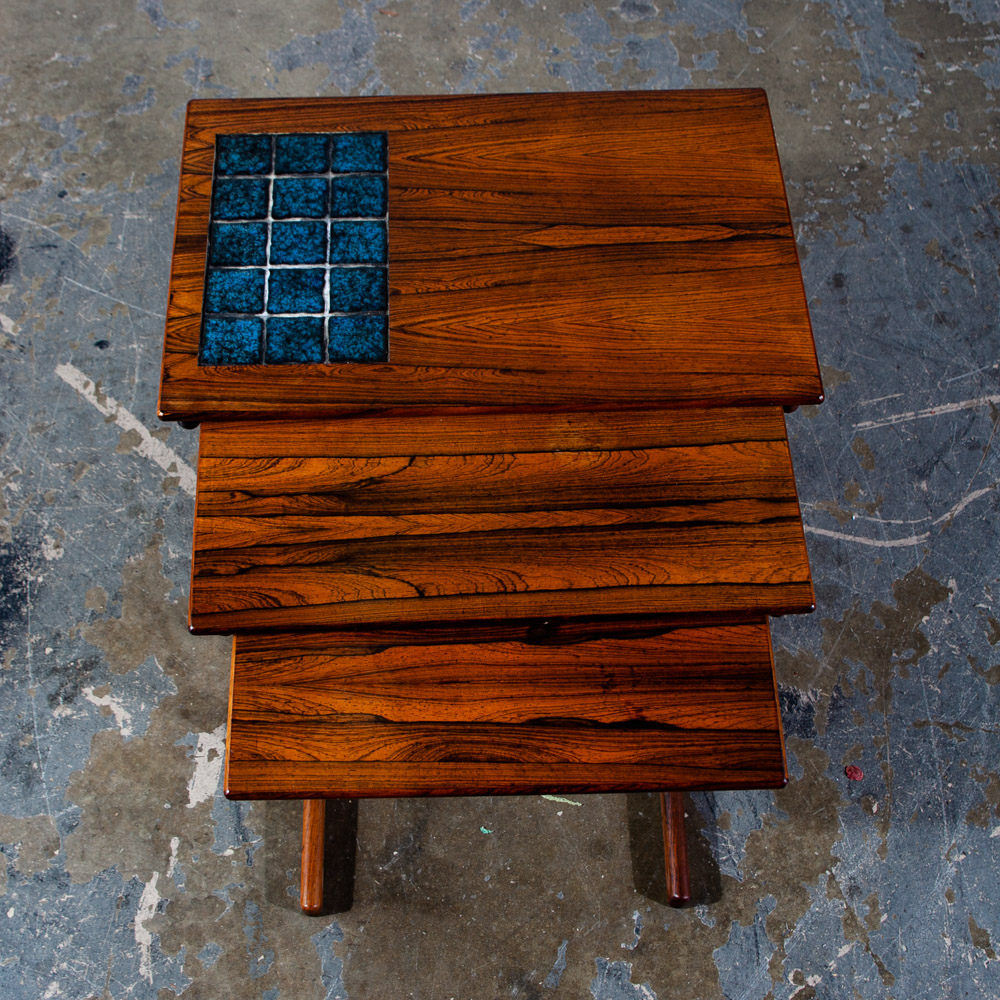 Mid Century Danish Modern Nesting Tables Kai Kristiansen Brazilian Rosewood Tile Vildbjerg End Side - Image 6
