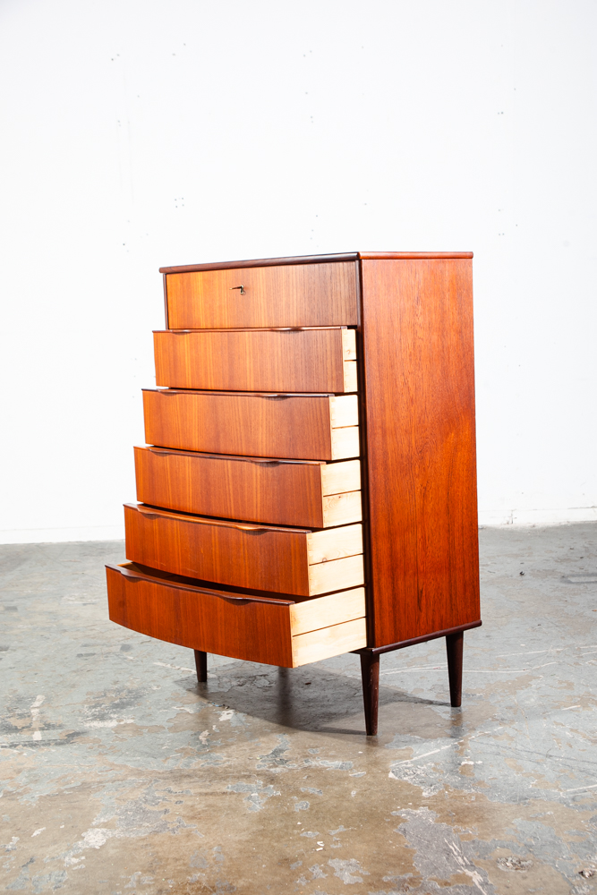 Mid Century Danish Modern Highboy Dresser Solid Teak 6 Drawer Ejsing Mobler Key Denmark Vintage - Image 4