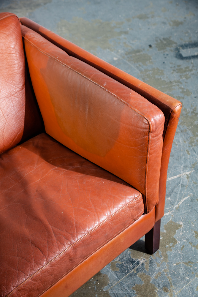 Mid Century Danish Modern Lounge Chair Leather Cognac Leather Easy Borge Mogensen Tan Brown Thick Square Cube Georg Thams - Image 12