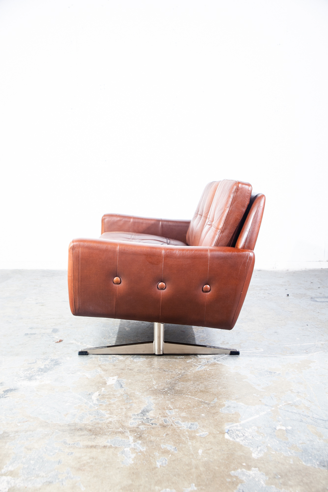 Mid Century Danish Modern Sofa Settee Svend Skipper Cognac Brown Leather Denmark Tandem 2 Seater - Image 12