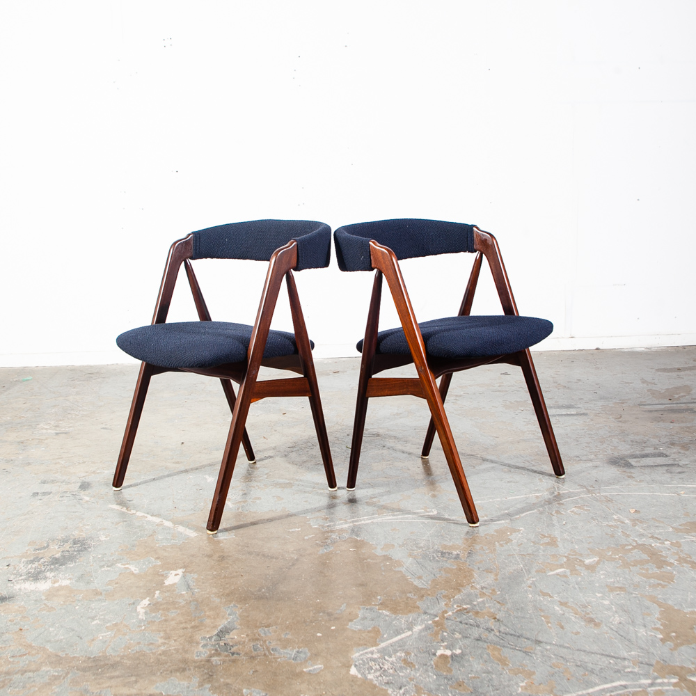 Mid Century Danish Modern Dining Chairs Set 4 Teak Th. Harlev Farstrup M Black Knoll Studio Reupholstered - Image 7