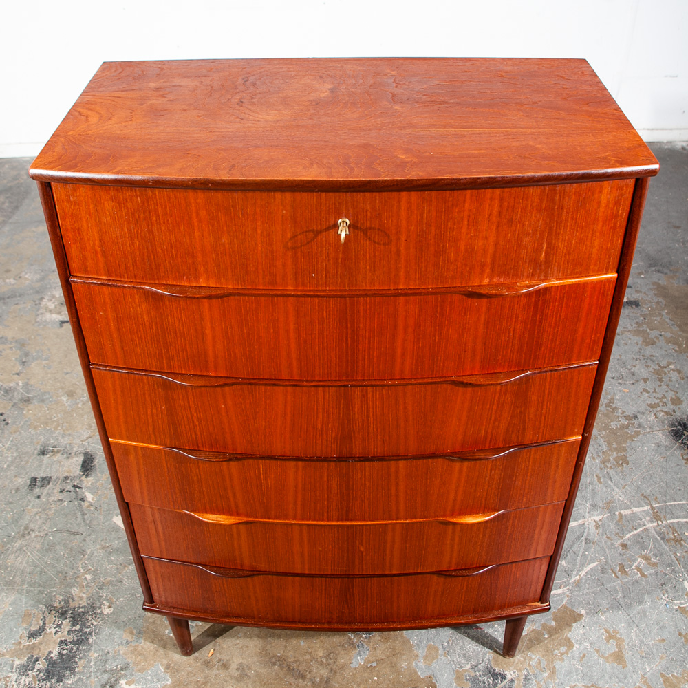 Mid Century Danish Modern Highboy Dresser Solid Teak 6 Drawer Ejsing Mobler Key Denmark Vintage - Image 7