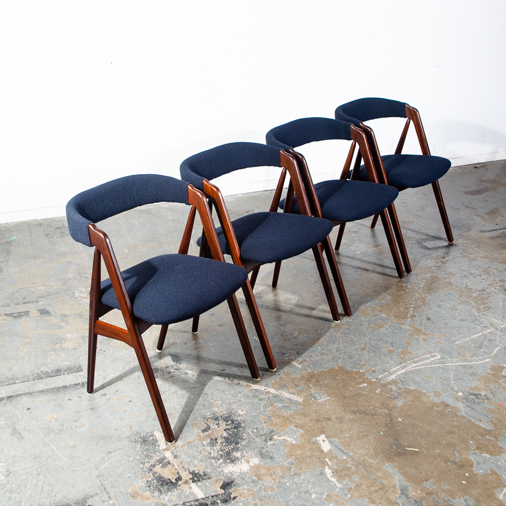 Mid Century Danish Modern Dining Chairs Set 4 Teak Th. Harlev Farstrup M Black Knoll Studio Reupholstered