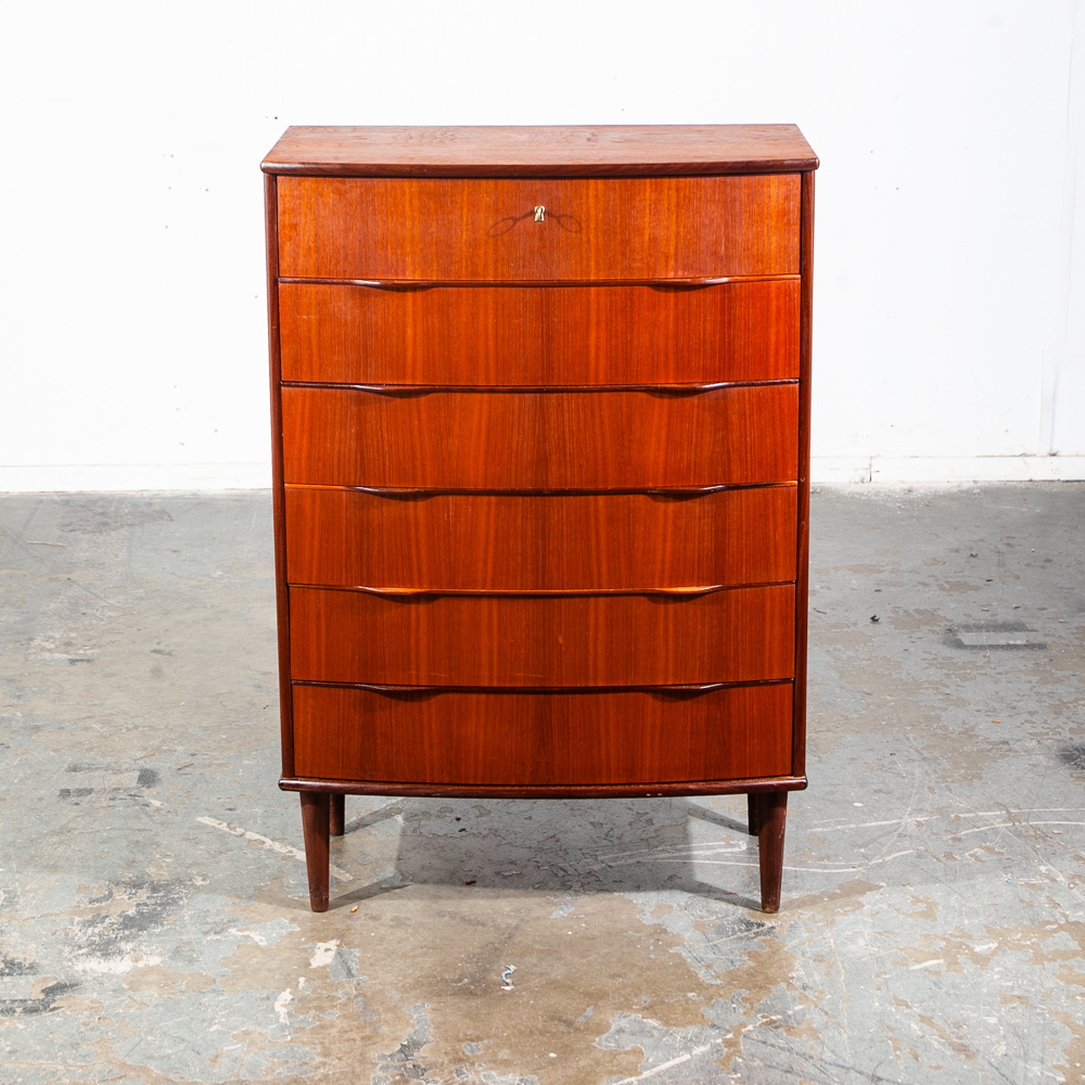Mid Century Danish Modern Highboy Dresser Solid Teak 6 Drawer Ejsing Mobler Key Denmark Vintage