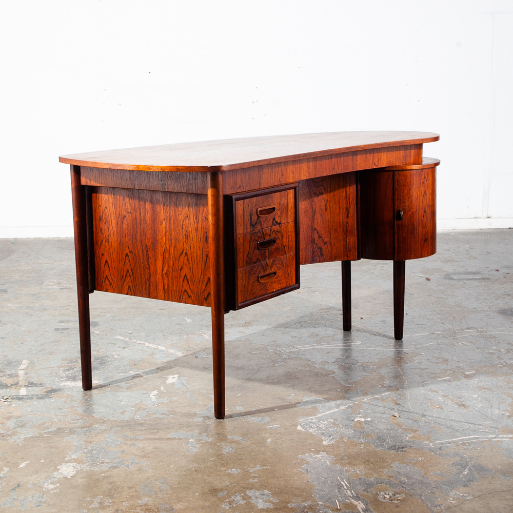 Mid Century Danish Modern Desk Executive Brazilian Rosewood Kai Kristiansen Boomerang Vintage Solid Bookshelf Bar - Image 4