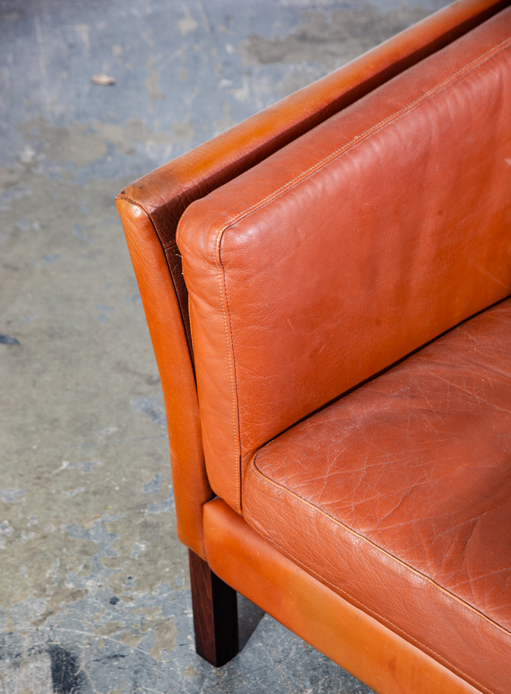 Mid Century Danish Modern Lounge Chair Leather Cognac Leather Easy Borge Mogensen Tan Brown Thick Square Cube Georg Thams - Image 10