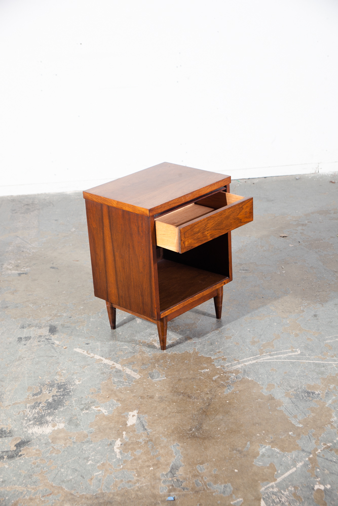 Mid Century Modern Walnut Nightstand Single End Side Table Drawer American Design Wood - Image 2