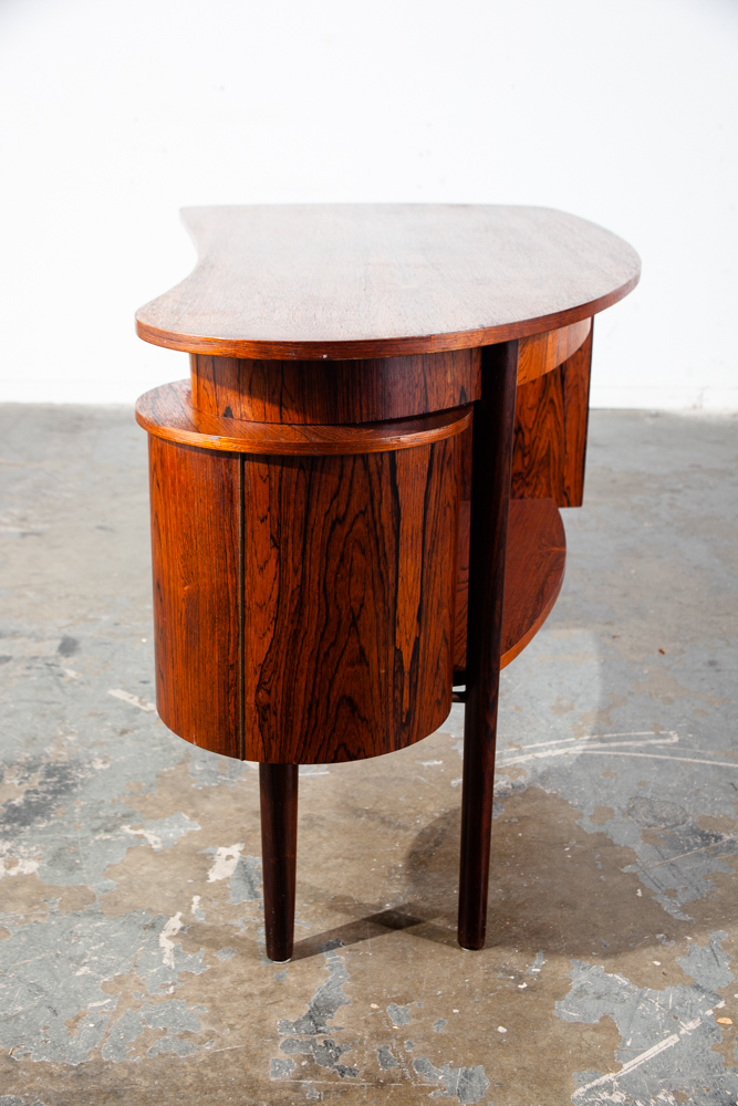 Mid Century Danish Modern Desk Executive Brazilian Rosewood Kai Kristiansen Boomerang Vintage Solid Bookshelf Bar - Image 6