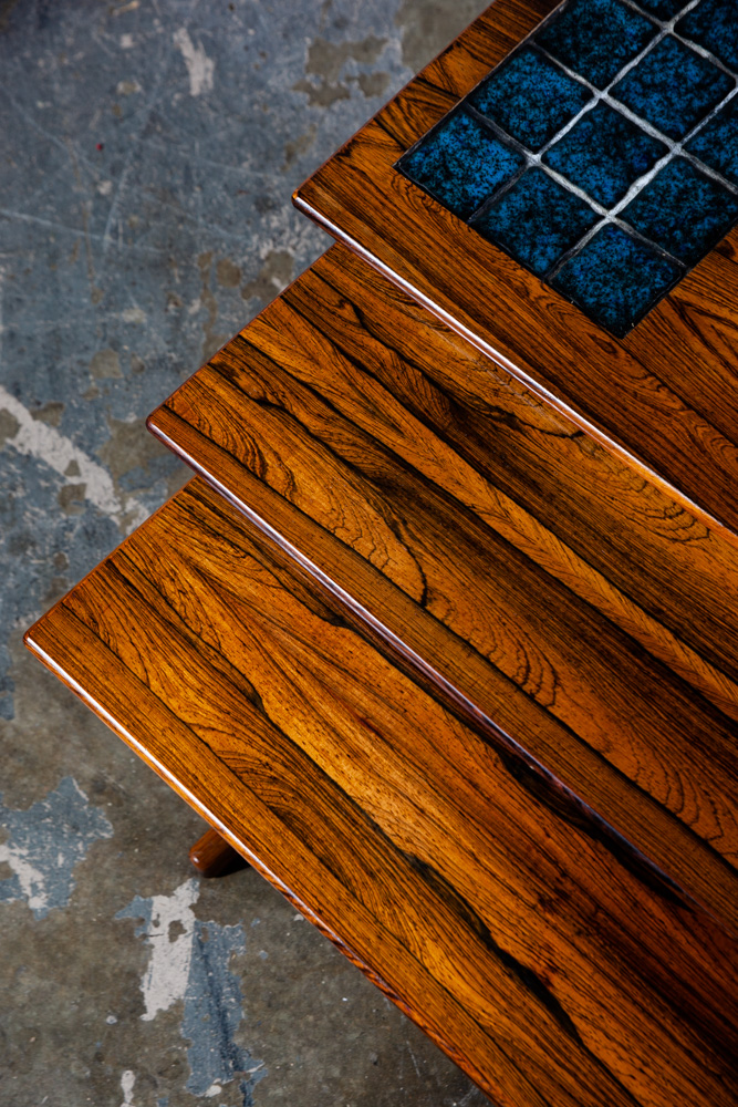 Mid Century Danish Modern Nesting Tables Kai Kristiansen Brazilian Rosewood Tile Vildbjerg End Side - Image 11