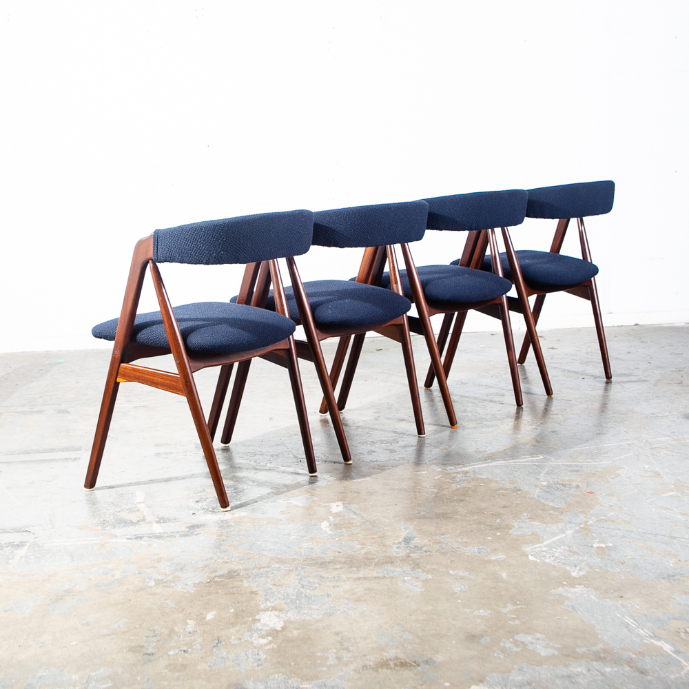Mid Century Danish Modern Dining Chairs Set 4 Teak Th. Harlev Farstrup M Black Knoll Studio Reupholstered - Image 2