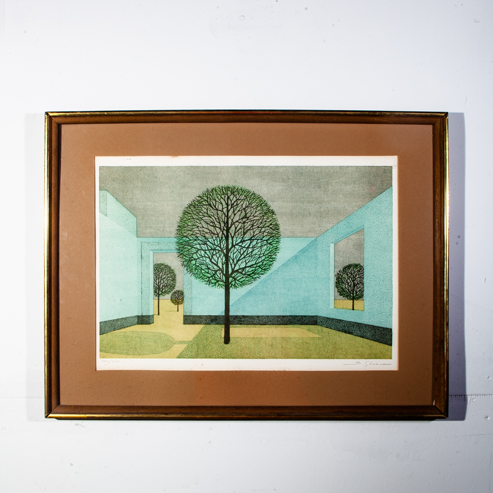 Mid Century Modern Original Art Lithograph Bernard Ghobert Surrealist Signed COA Wall Belgium