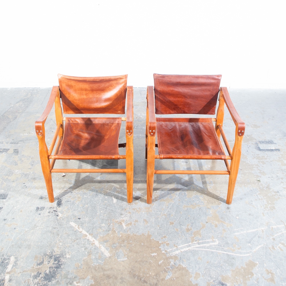 Mid Century Danish Modern lounge Chairs Safari Brown Leather Arm Kaare Klint Tan Beech Wood Denmark - Image 3