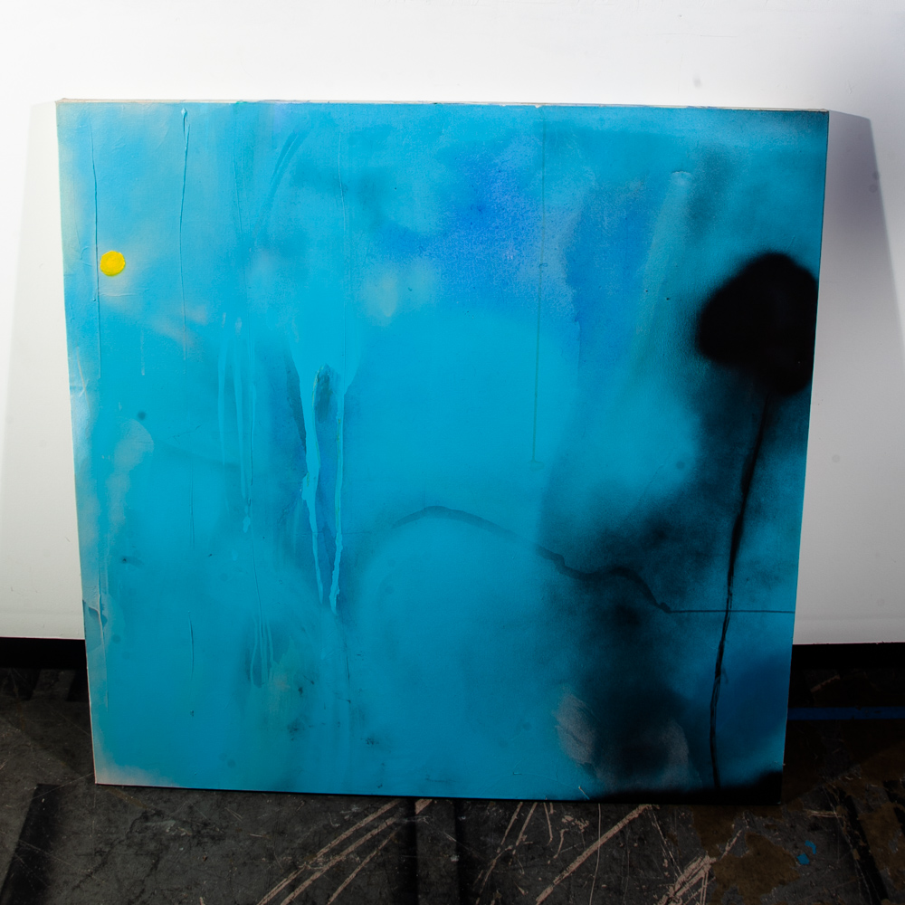 Mid Century Modern Original Painting Art Abstract Expressionist 48x48 Blue Black Square - Image 2