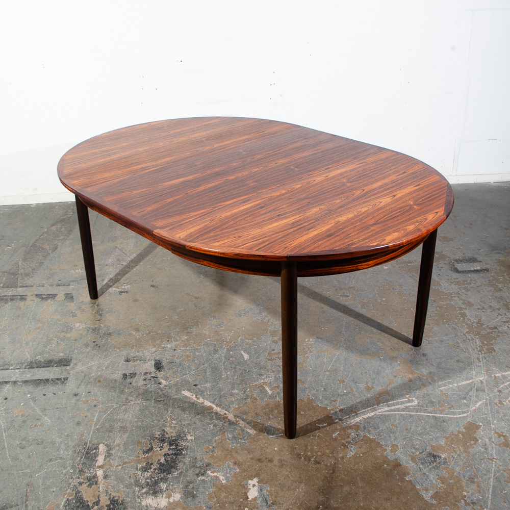 Mid Century Danish Modern Dining Table Round Oval Solid Brazilian Rosewood Extension leaf x 3 Denmark Restored Vintage - Image 4