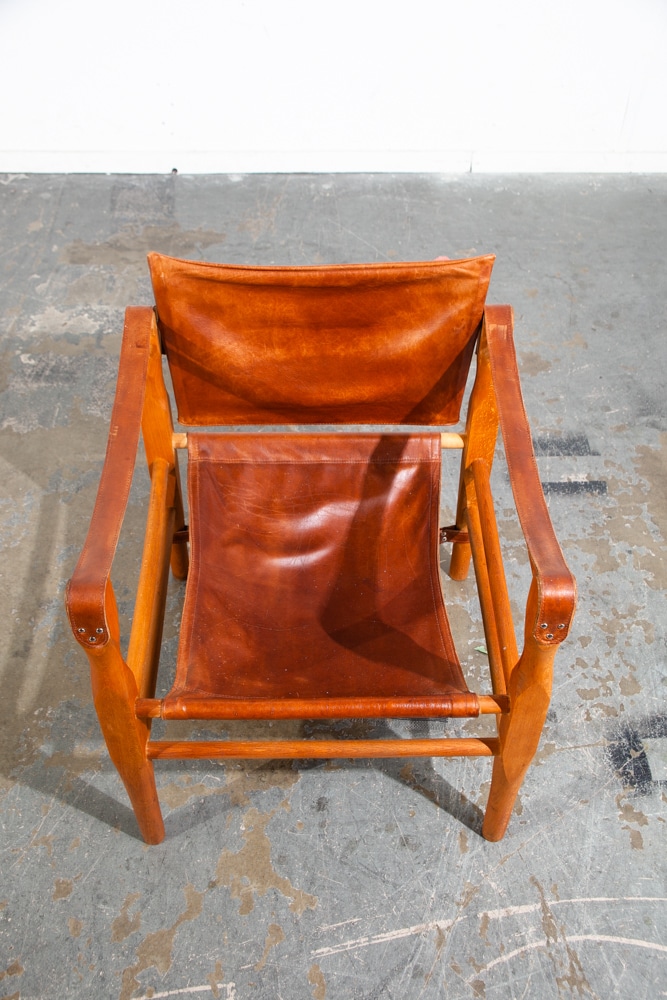 Mid Century Danish Modern lounge Chairs Safari Brown Leather Arm Kaare Klint Tan Beech Wood Denmark - Image 6