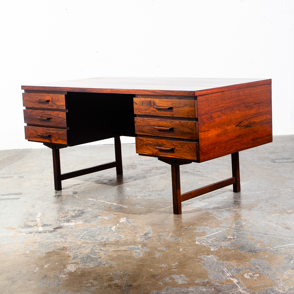 Mid Century Danish Modern Desk Brazilian Rosewood Executive Kai Kristiansen Mcm Floating Office 6 drawer Locking Bookshelf