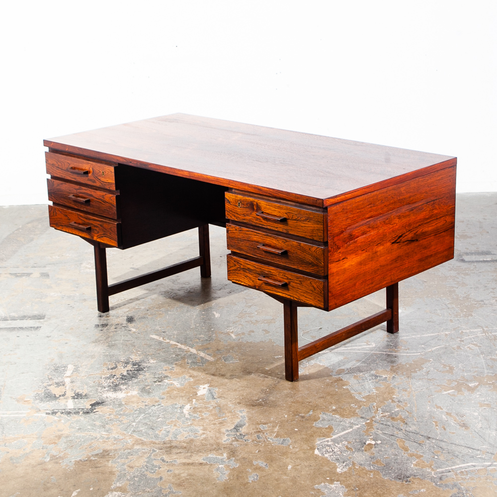 Mid Century Danish Modern Desk Brazilian Rosewood Executive Kai Kristiansen Mcm Floating Office 6 drawer Locking Bookshelf - Image 5